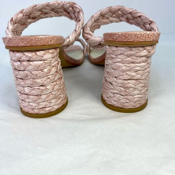 Dolce Vita Paily Pink Rafia Sandals Braided Straps Chunky Heels - Picture 7 of 16
